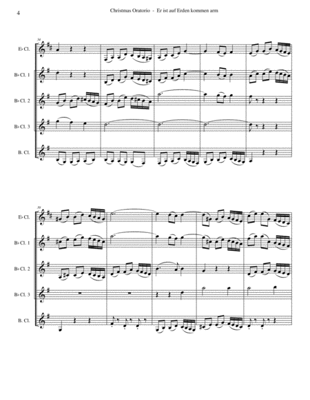 "Er ist auf Erden kommen arm" from Christmas Oratorio for Clarinet Quartet