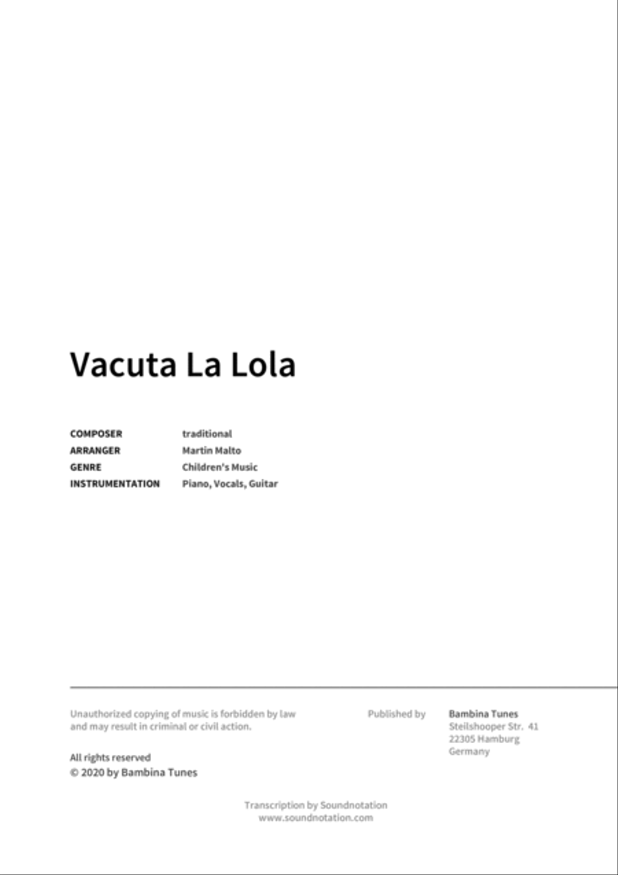 Vacuta La Lola Piano, Vocal, Guitar scores gallery preview page 2