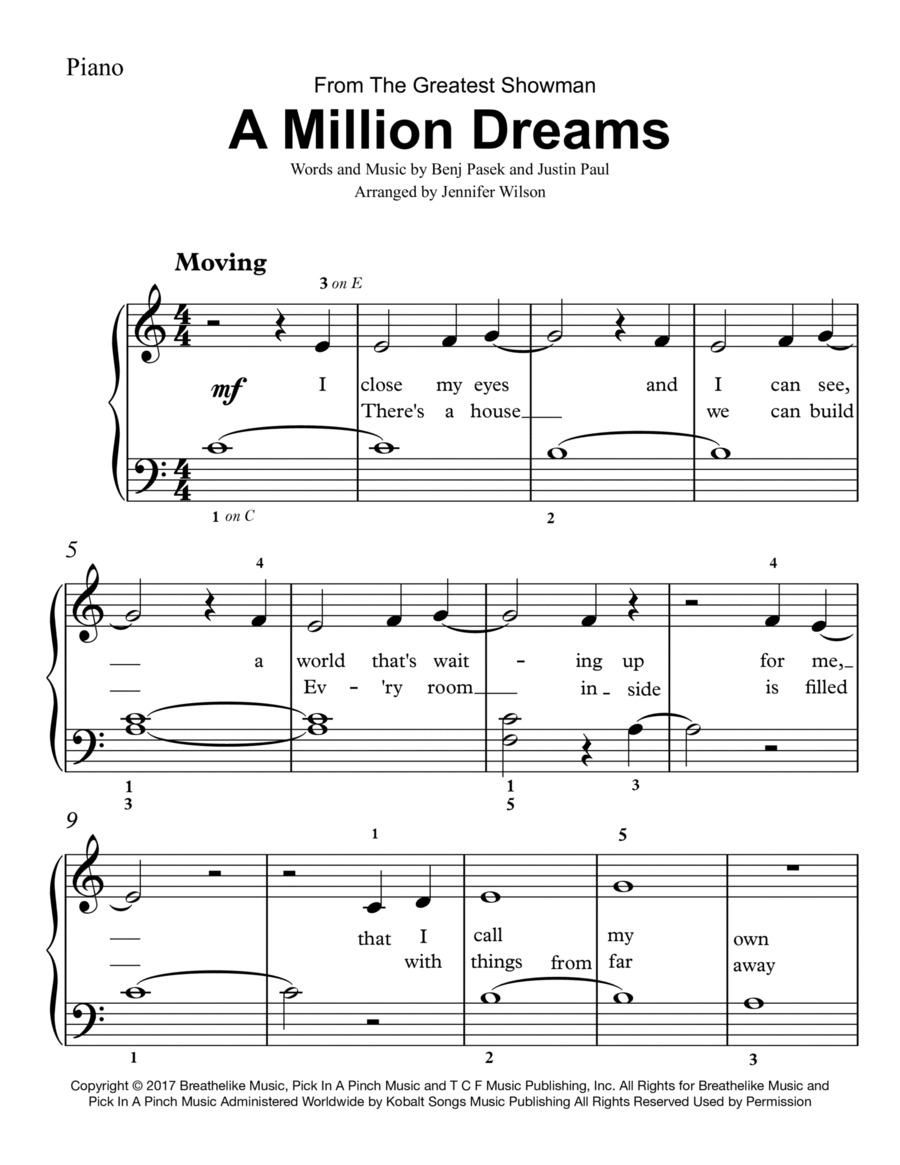 A Million Dreams Easy Piano scores gallery preview page 1