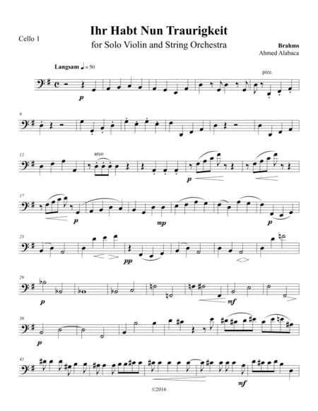"Ihr Habt Nun Traurigkeit" from Brahms Requiem for Solo Violin and String orchestra by Johannes Brahms Violin Solo - Digital Sheet Music