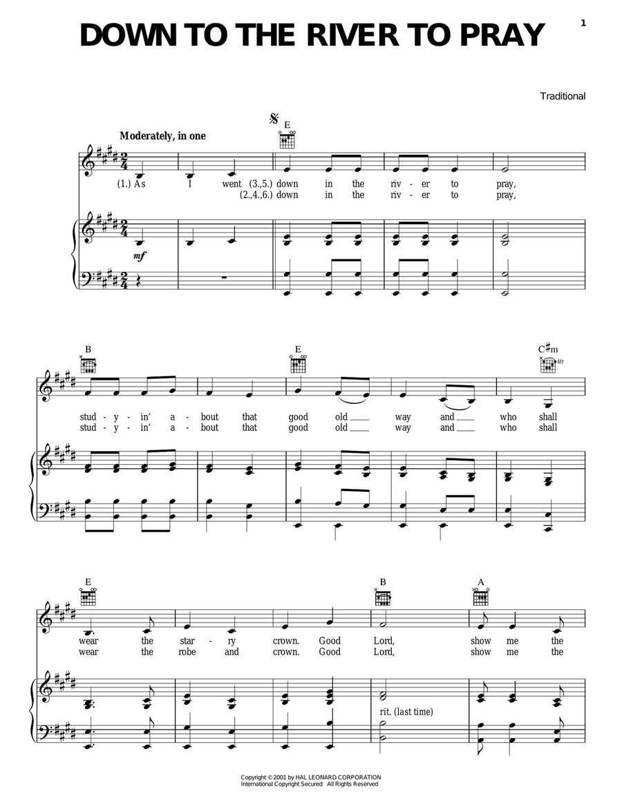 Down To The River To Pray Piano, Vocal, Guitar scores gallery preview page 1