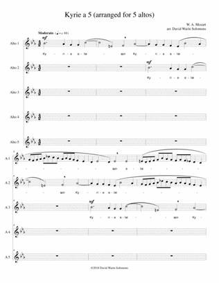 Mozart Kyrie canon a 5 arranged for 5 altos (or 5 baritones)