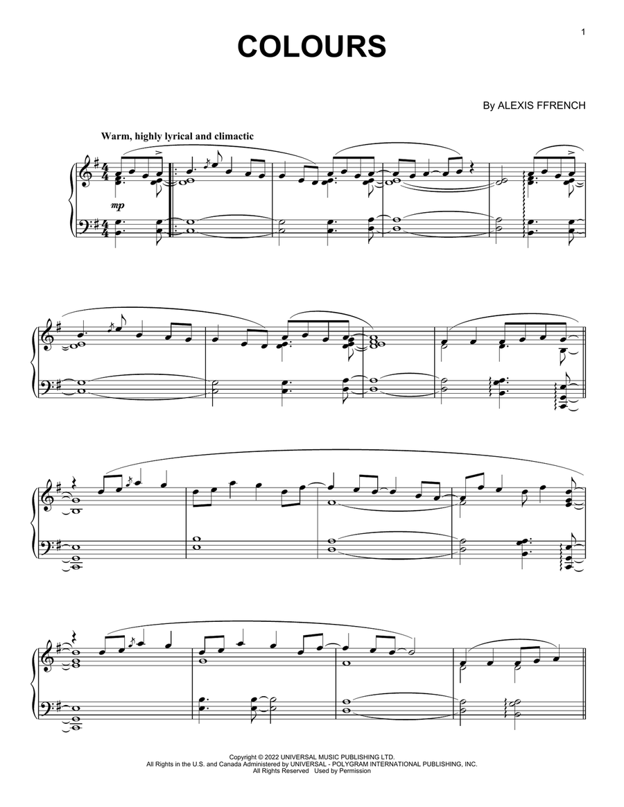 Colours Piano Solo scores gallery preview page 1