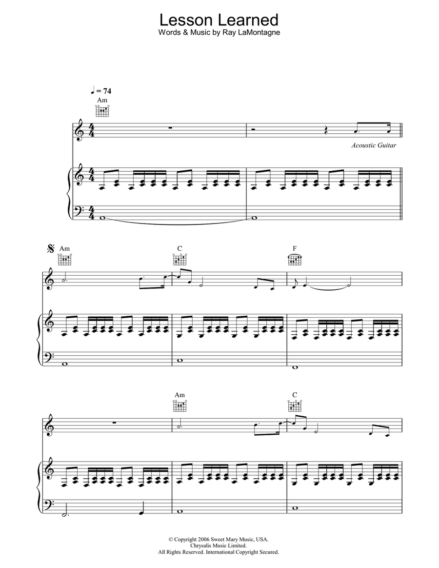 Lesson Learned Lesson Learned Piano, Vocal, Guitar scores gallery preview page 1