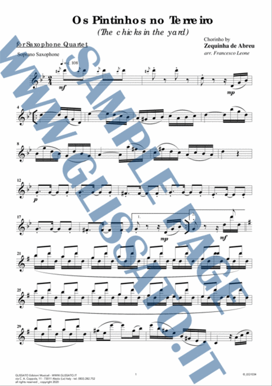 Saxophone Quartet sheet music: "Os Pintinhos no Terreiro" (score & parts) image number null