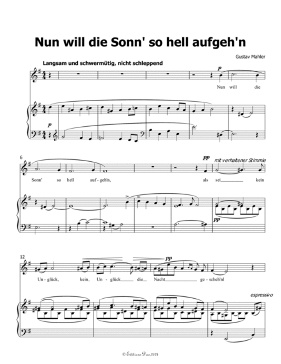 Nun will die Sonn so hell aufgehn, by Mahler, in e minor Piano, Vocal scores gallery preview page 3