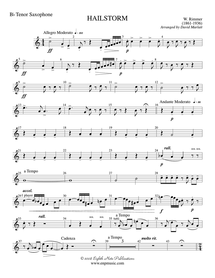 Hailstorm (Solo Cornet and Concert Band): B-flat Tenor Saxophone