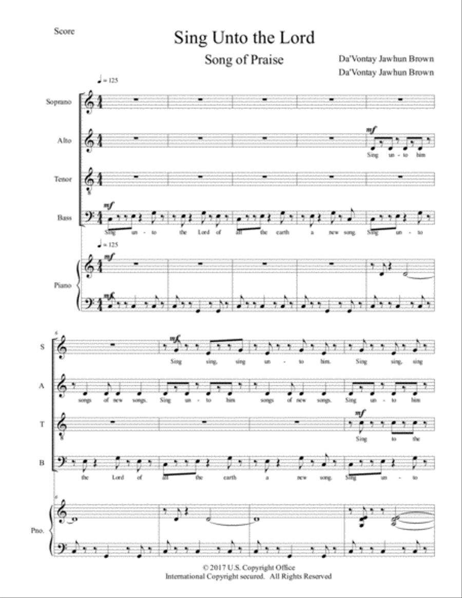 Sing Unto the Lord Sing Unto the Lord 4-Part scores gallery preview page 1