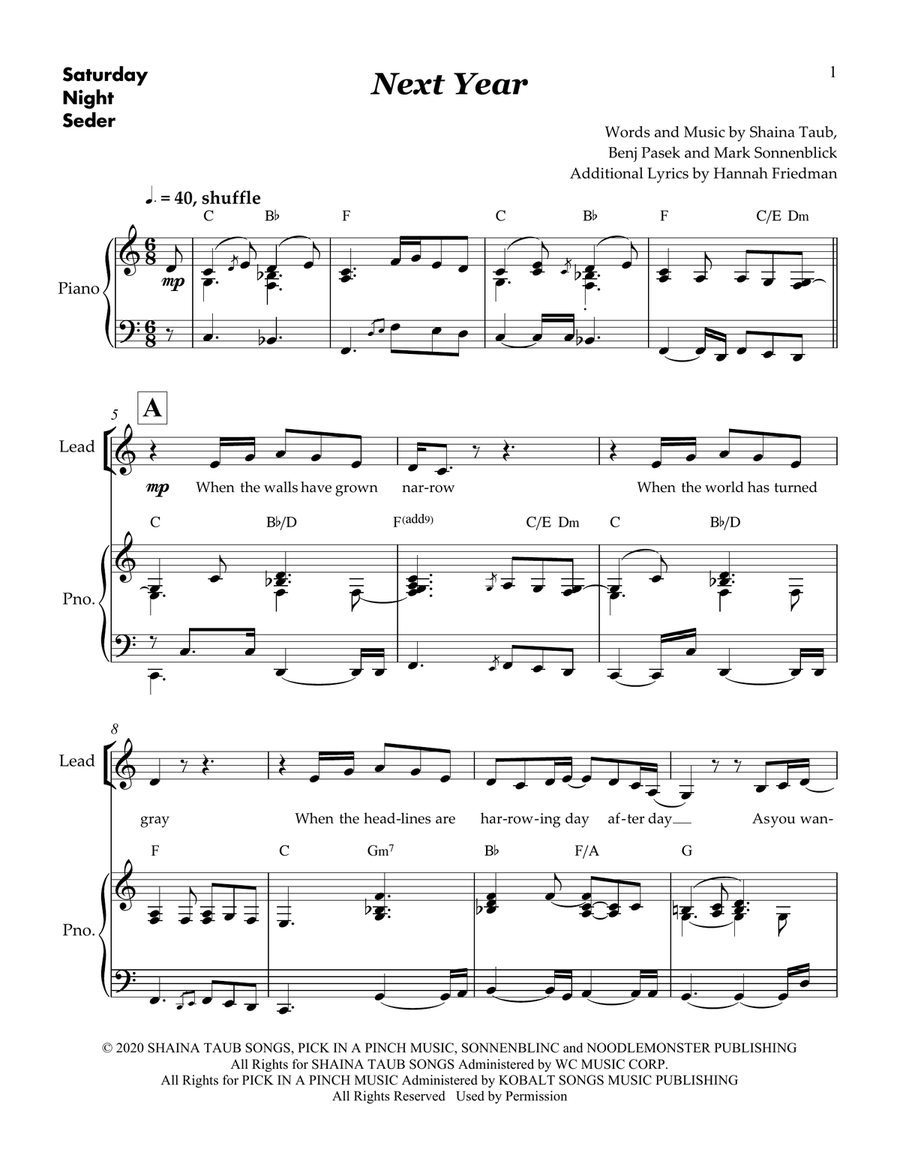 Next Year (from Saturday Night Seder) Voice scores gallery preview page 1