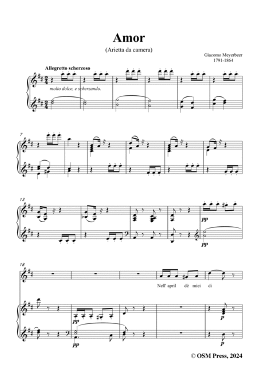 Meyerbeer-Amor(Arietta da camera),in D Major Voice scores gallery preview page 3