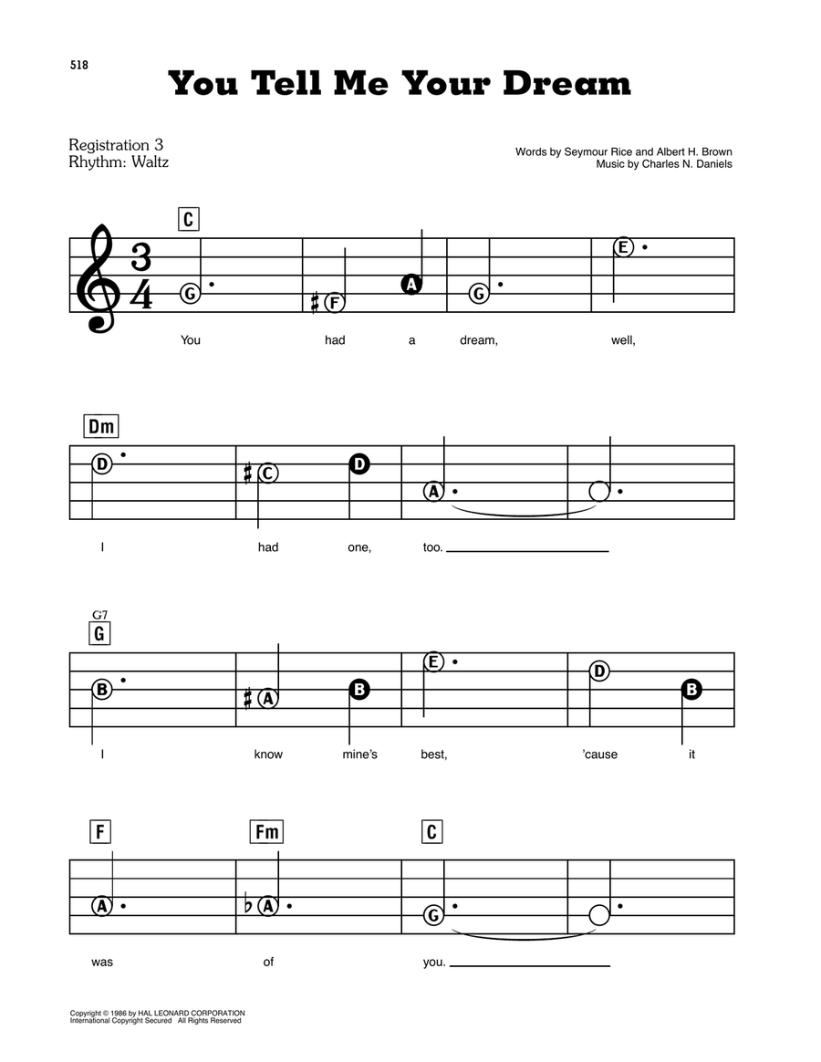 You Tell Me Your Dream Electronic Keyboard scores gallery preview page 1