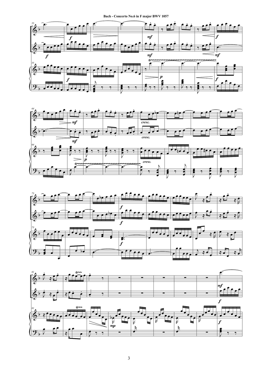 Bach - Concerto No.6 in F major BWV 1057 for Two Flutes and Harpsichord (or Piano) Flute Duet scores gallery preview page 3