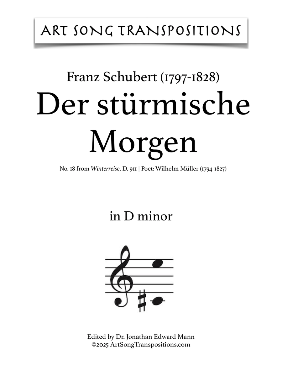 SCHUBERT: Der stürmische Morgen, D. 911 no. 18 (transposed to D minor) Piano, Vocal scores gallery preview page 1
