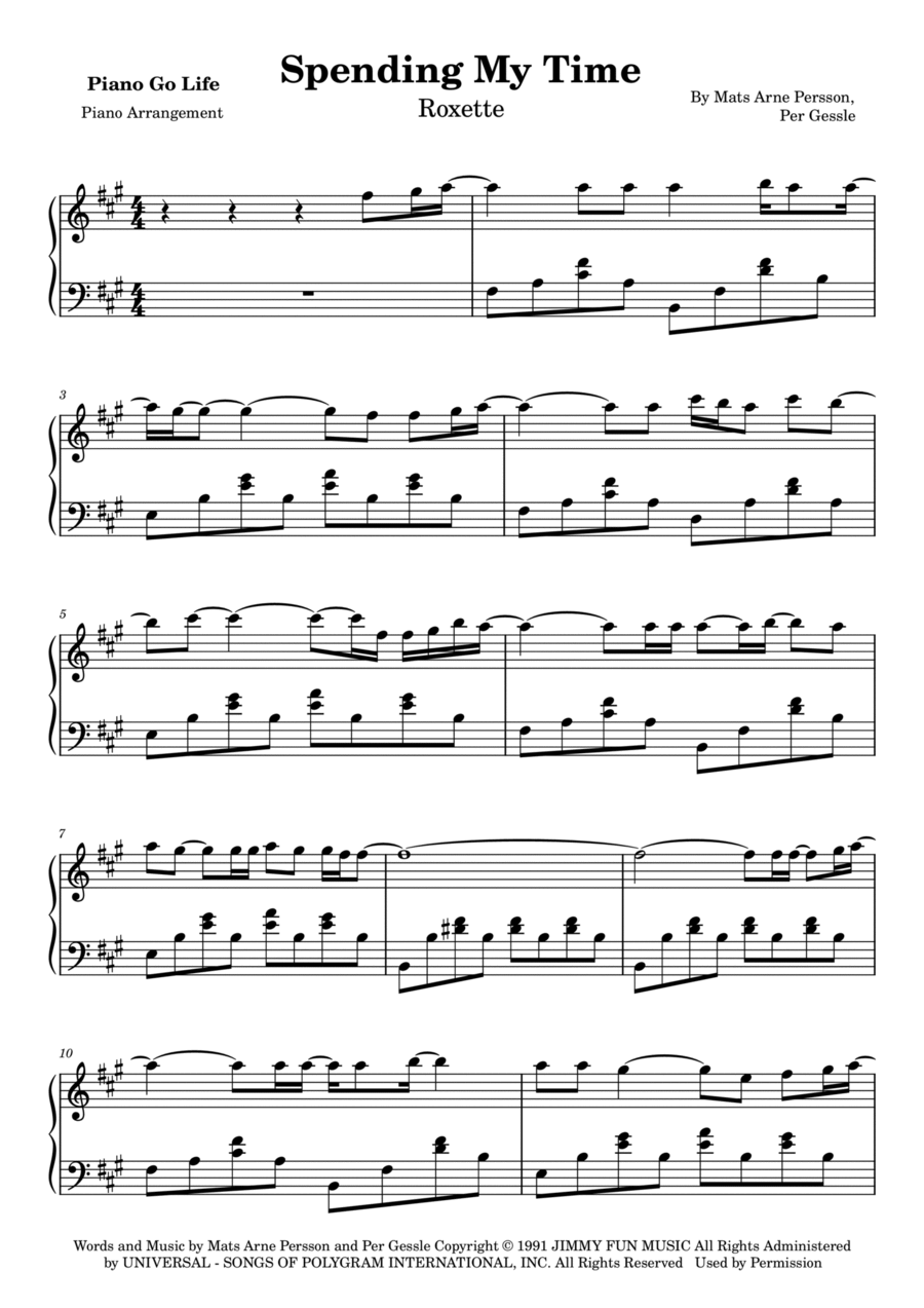 Spending My Time Spending My Time Piano Solo scores gallery preview page 1