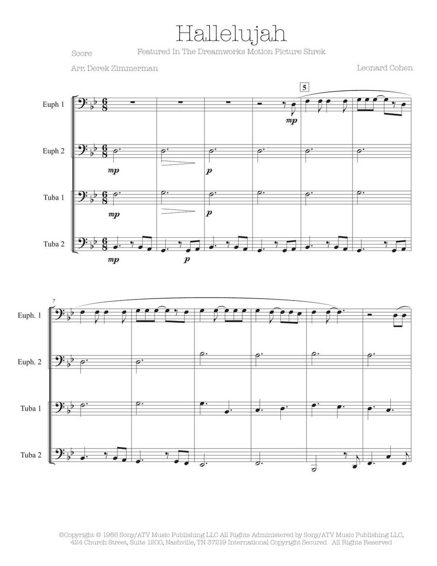 Hallelujah Hallelujah Brass Quartet scores gallery preview page 1