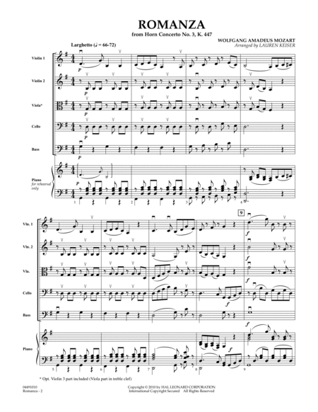 Romanza (from Horn Concerto No. 3, K. 447) - Full Score