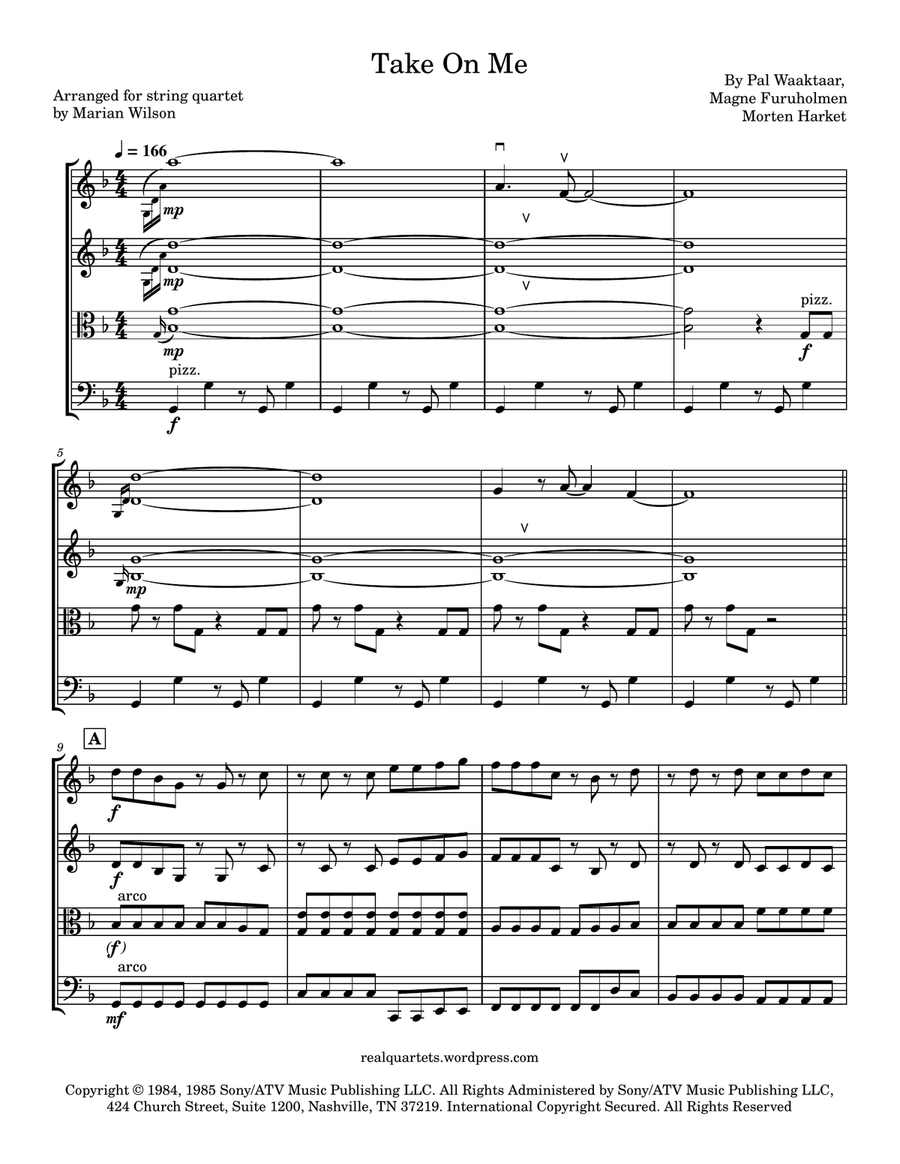 Take On Me Take On Me String Quartet scores gallery preview page 1