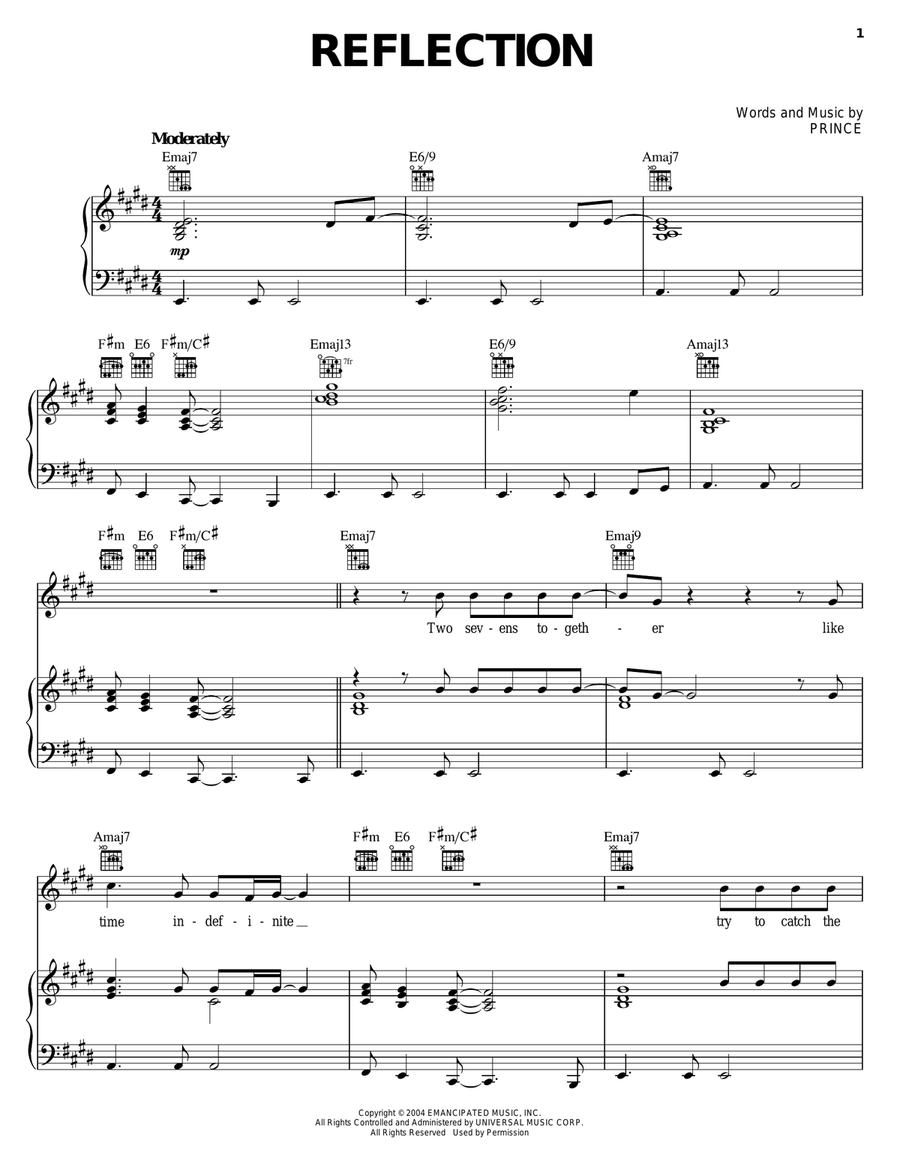 Reflection Piano, Vocal, Guitar scores gallery preview page 1