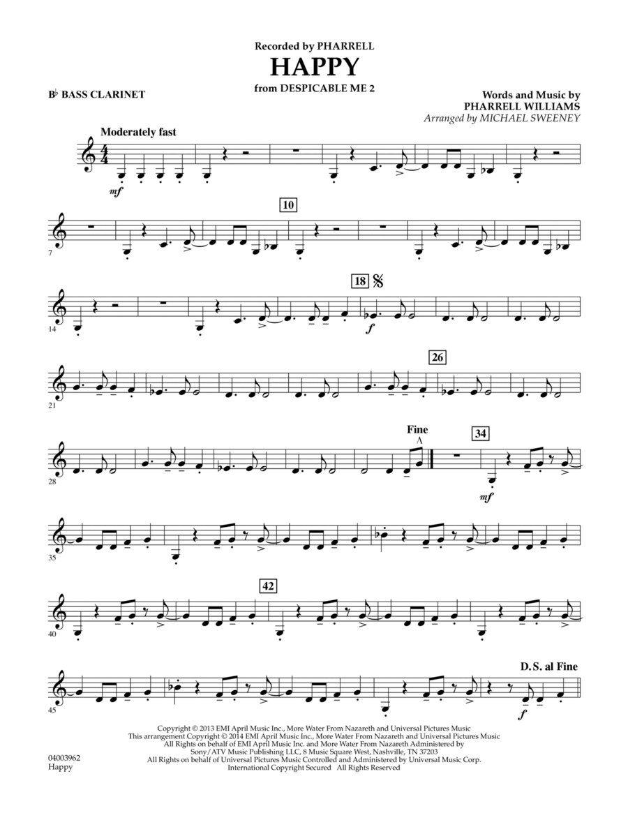 Happy (from Despicable Me 2) - Bb Bass Clarinet Concert Band scores gallery preview page 1