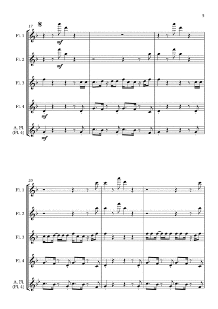 Uptown Funk Flute Quartet scores gallery preview page 5