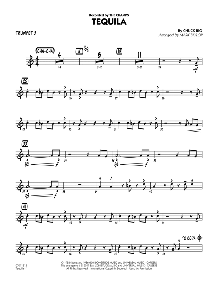 Tequila - Trumpet 3 Trumpet scores gallery preview page 1