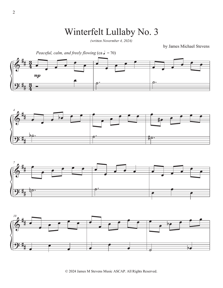 Winterfelt Lullaby No. 3 Piano Solo scores gallery preview page 2