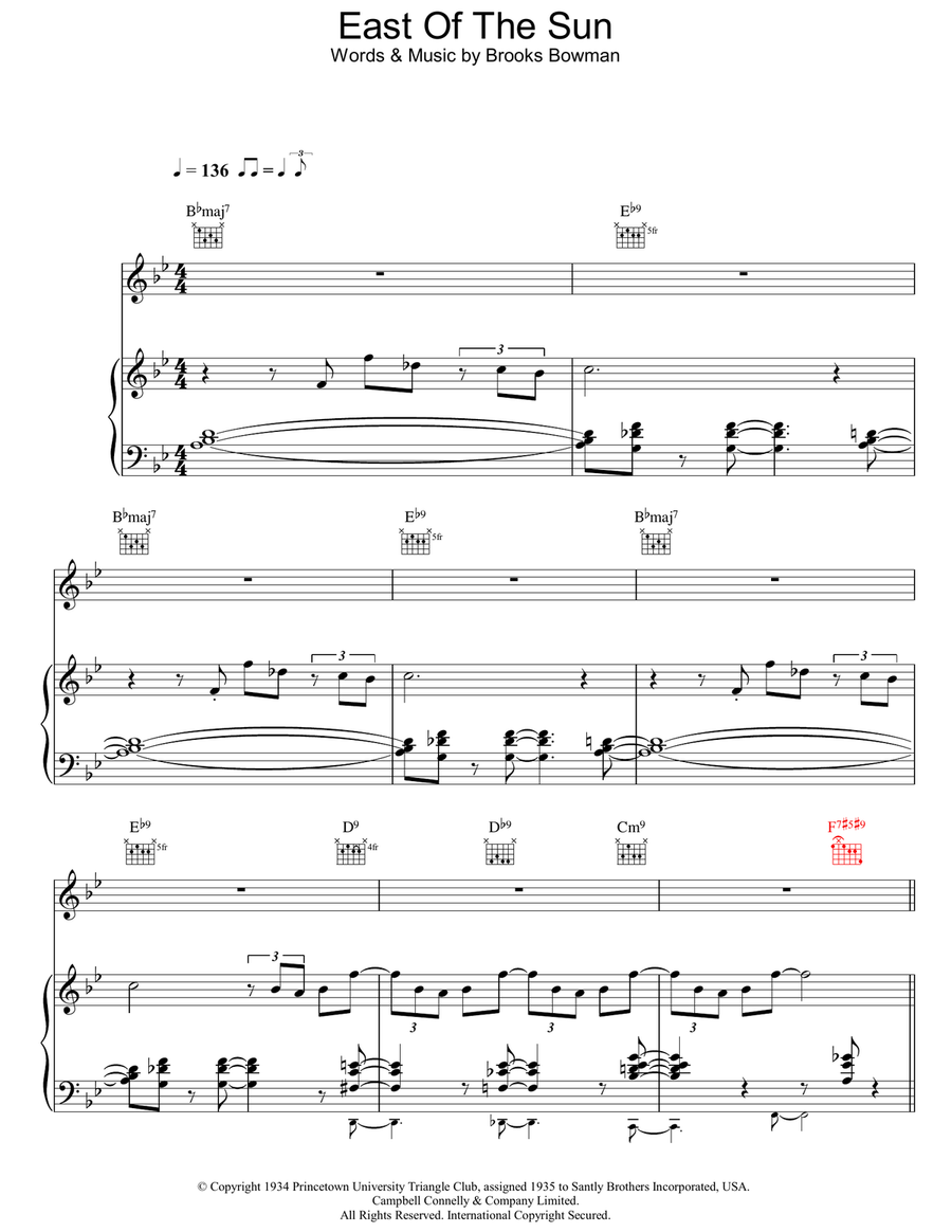 East Of The Sun East Of The Sun Piano, Vocal, Guitar scores gallery preview page 1
