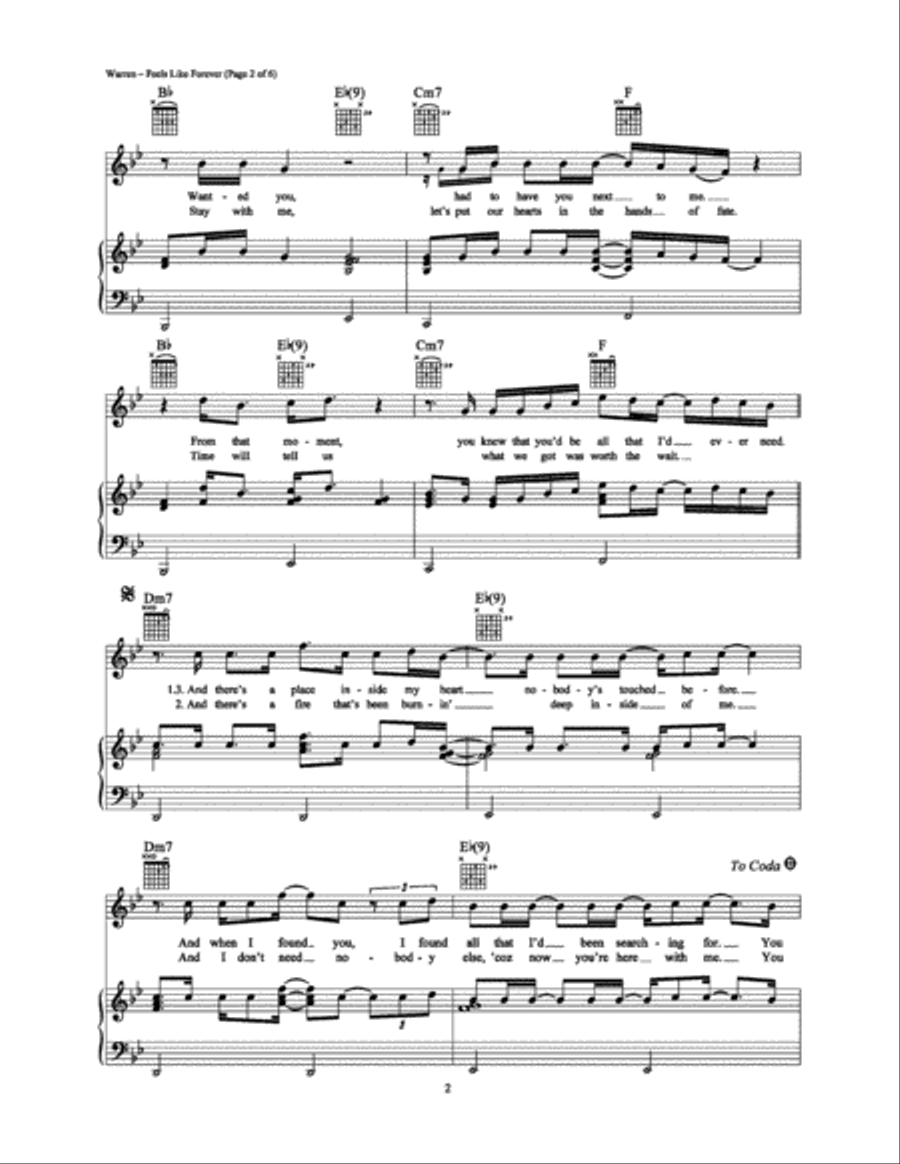 Feels Like Forever Piano, Vocal, Guitar scores gallery preview page 2