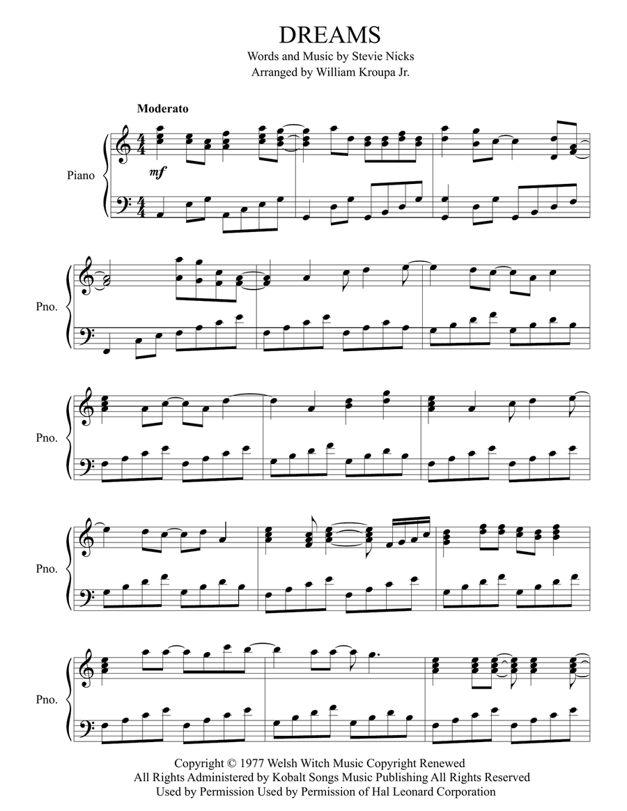 Dreams Piano Solo scores gallery preview page 1