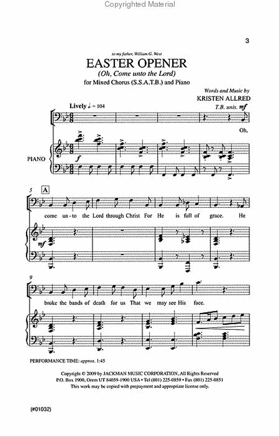 Easter Opener (Oh Come unto the Lord) - SSATB SSATB scores gallery preview page 2