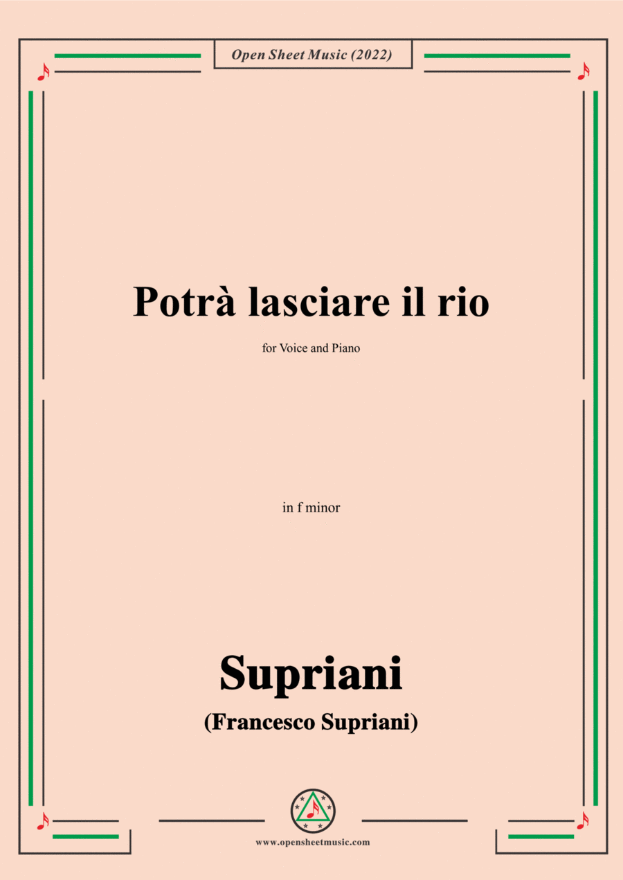 Supriani-Potrà lasciare il rio,in f minor,for Voice and Piano Voice Solo scores gallery preview page 1