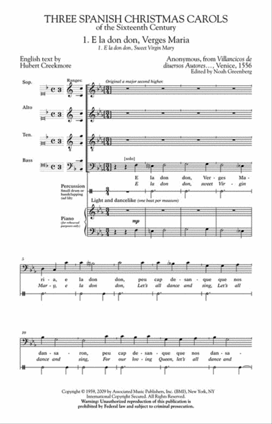 Three Spanish Christmas Carols of the Sixteenth Century 4-Part scores gallery preview page 2