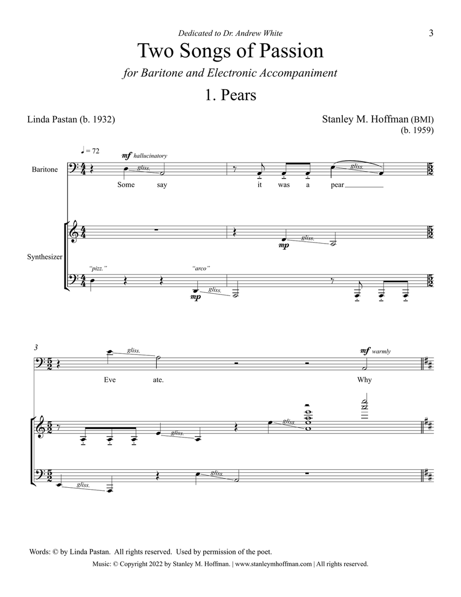 Two Songs of Passion: 1. Pears; 2. Her True Body for Baritone and Electronic Accompaniment