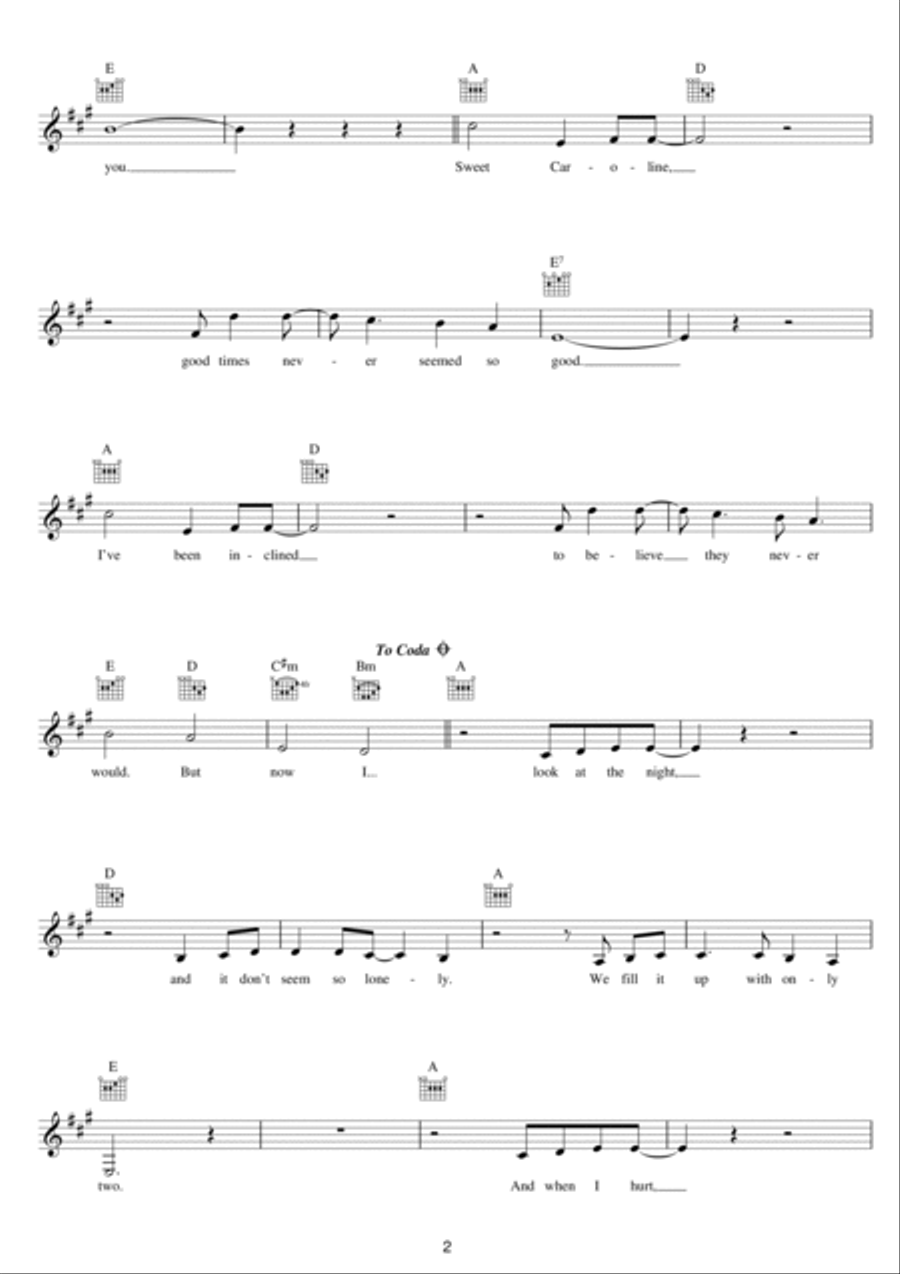 Sweet Caroline Piano scores gallery preview page 2
