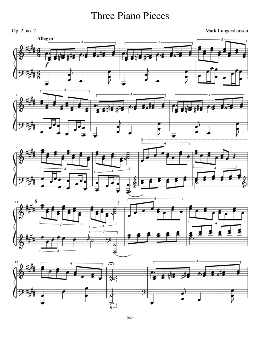 Three Piano Pieces, number 2 Piano Solo scores gallery preview page 1