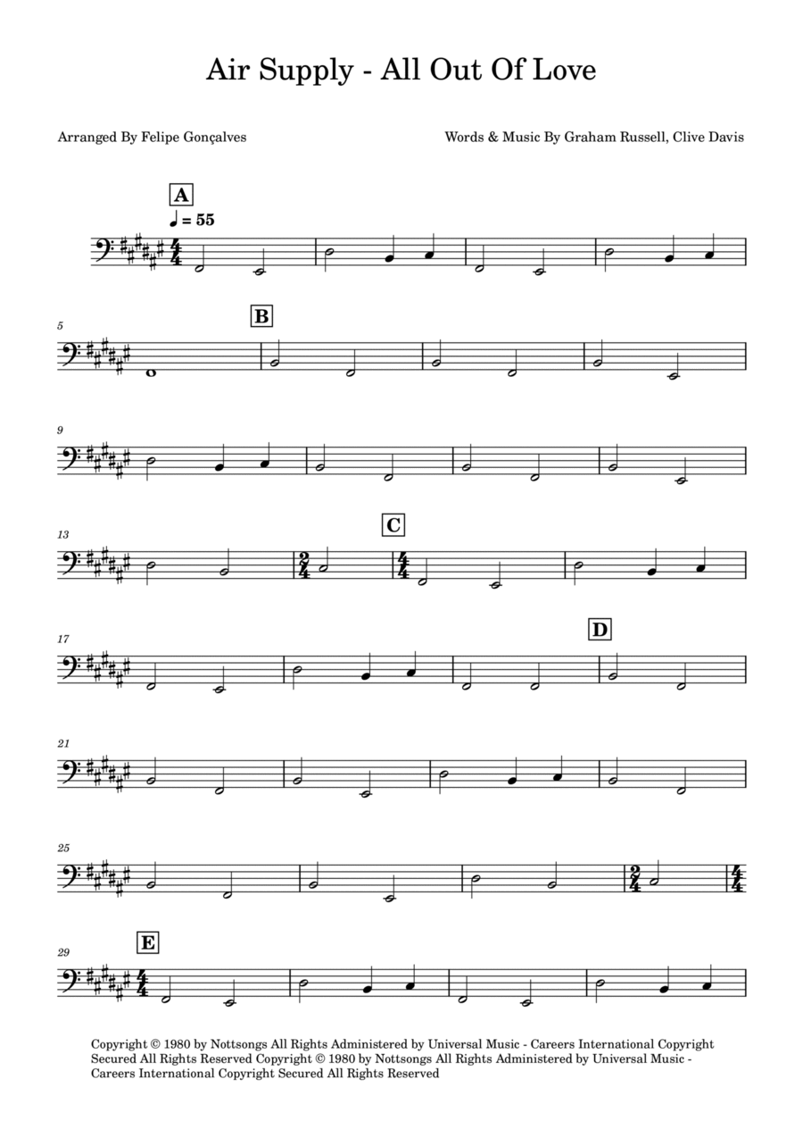 All Out Of Love All Out Of Love Bass Guitar scores gallery preview page 1
