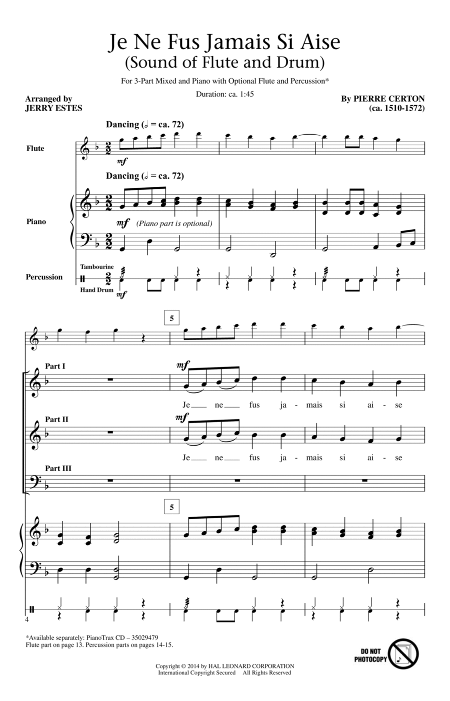 Je Ne Fus Jamais Si Aise 3-Part scores gallery preview page 1