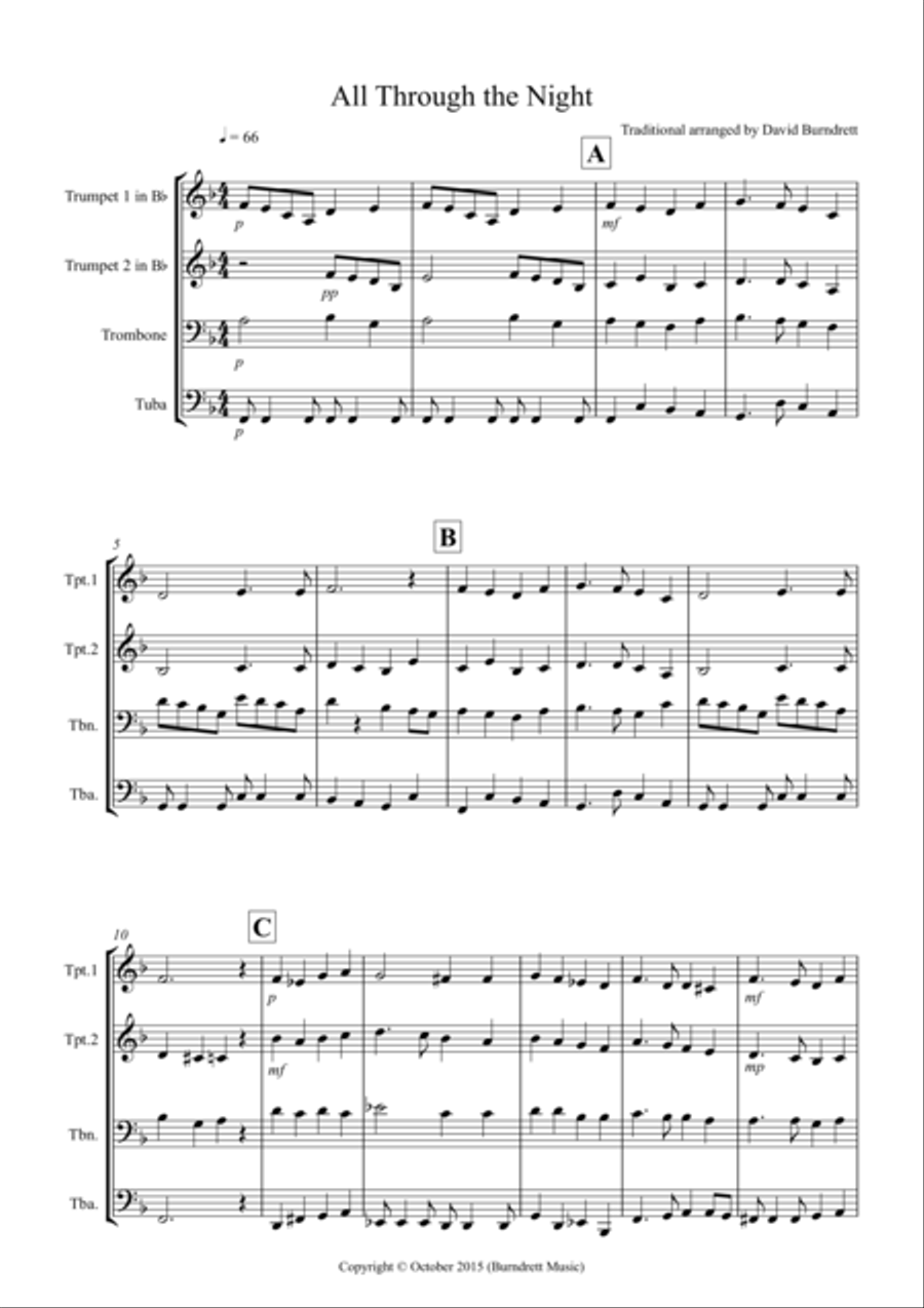 All Through the Night for Brass Quartet Brass Quartet scores gallery preview page 1