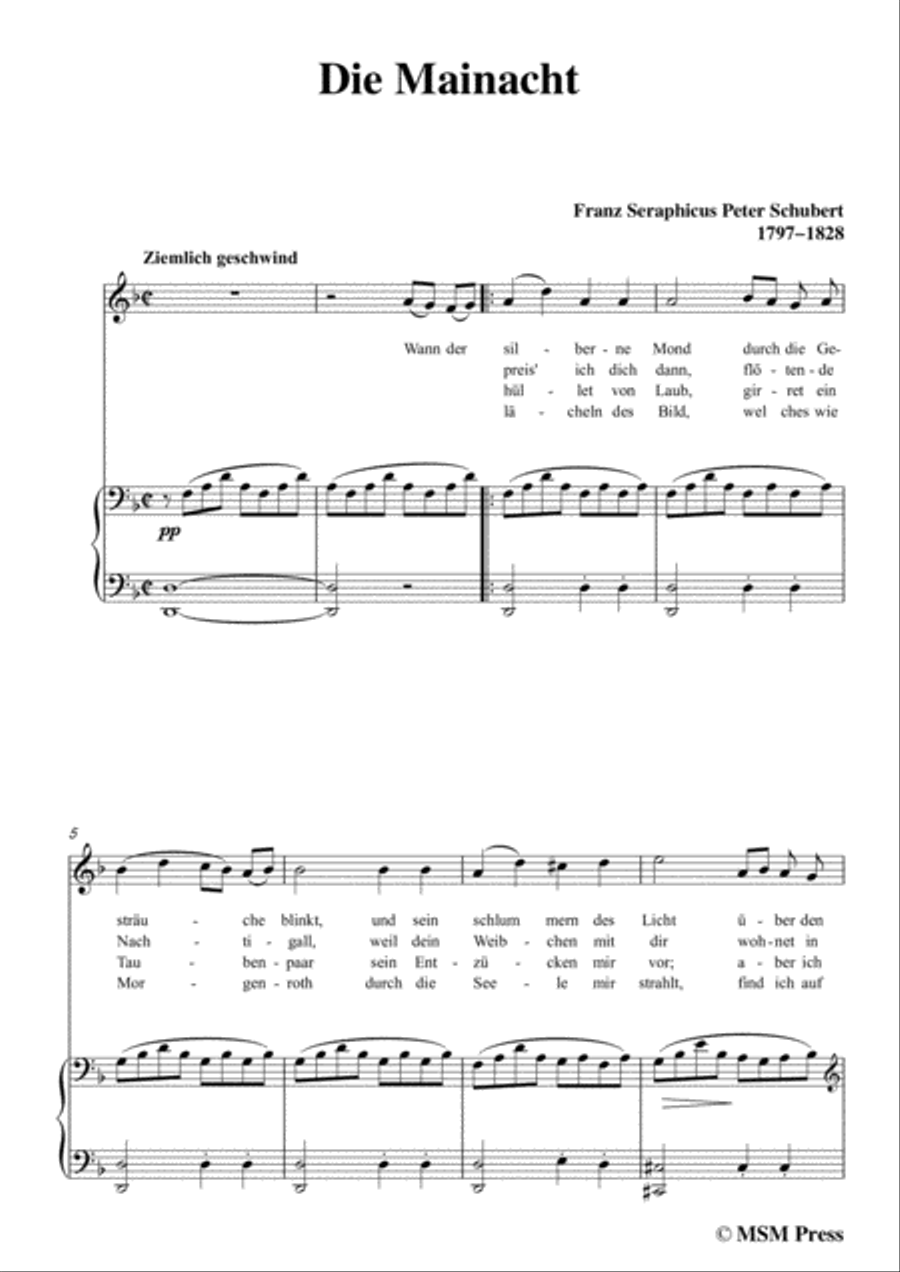 Schubert-Die Mainacht,in d minor,for Voice&Piano Voice scores gallery preview page 3