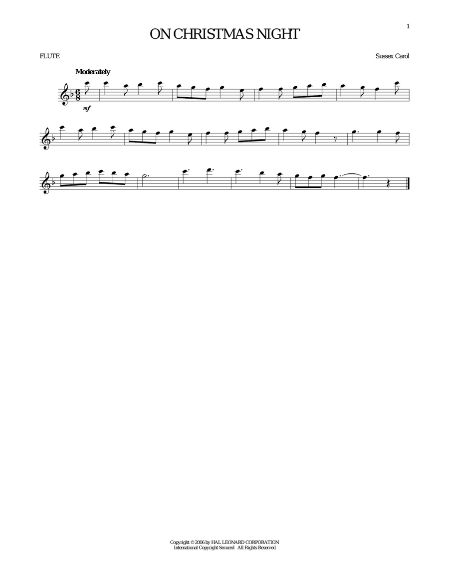 On Christmas Night On Christmas Night Flute Solo scores gallery preview page 1