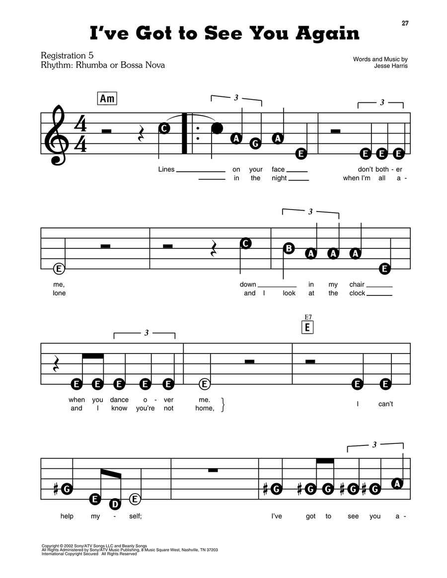 I've Got To See You Again Electronic Keyboard scores gallery preview page 1