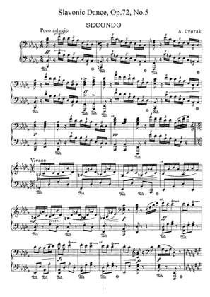 Dvorak Slavonic Dance, Op.72, No.5, for piano duet, PD895