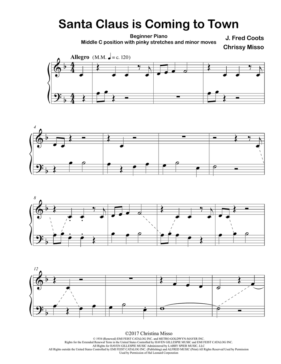 Santa Claus Is Comin' To Town Easy Piano scores gallery preview page 1