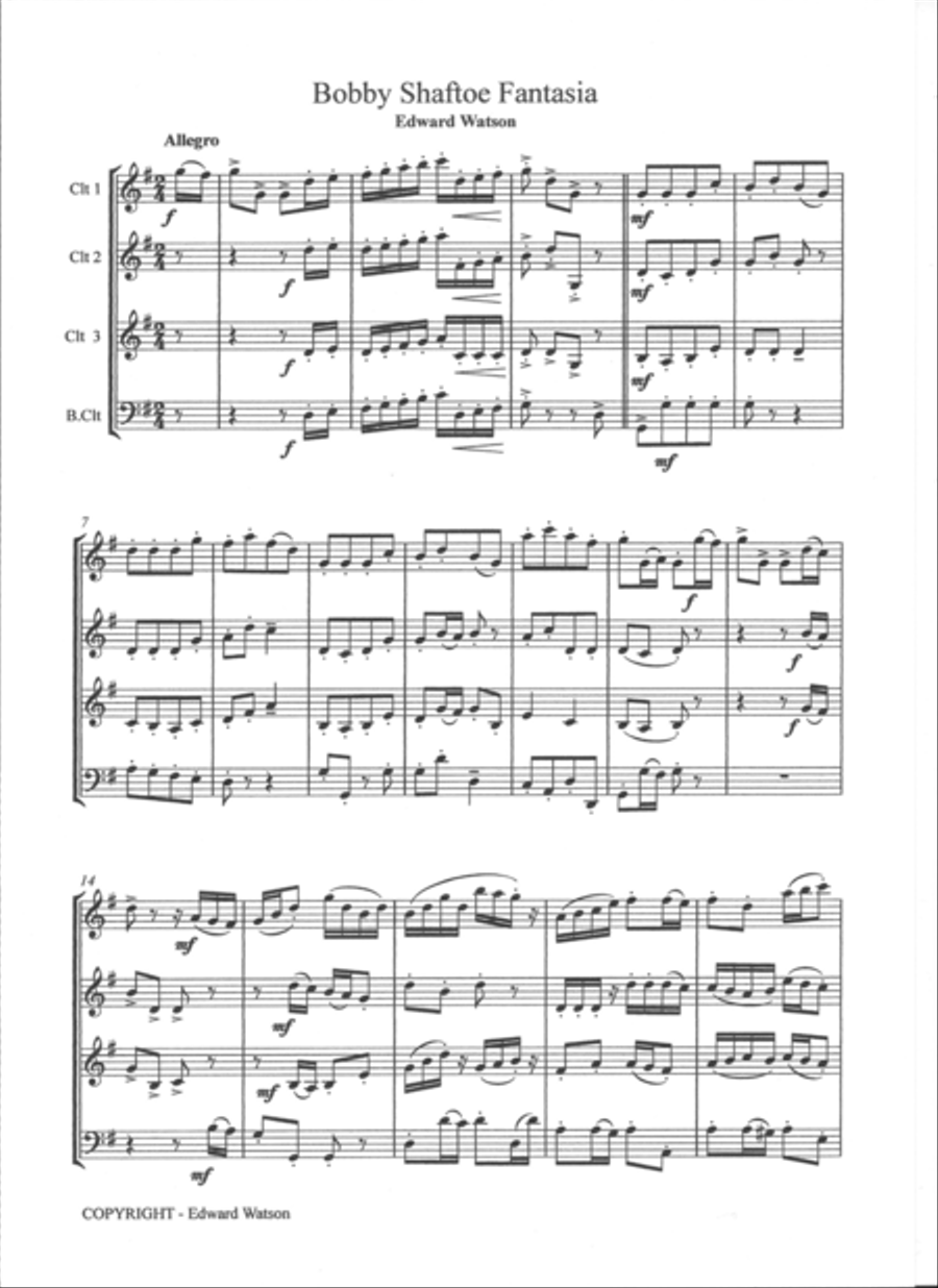 Bobby Shaftoe Fantasia Clarinet Quartet scores gallery preview page 2