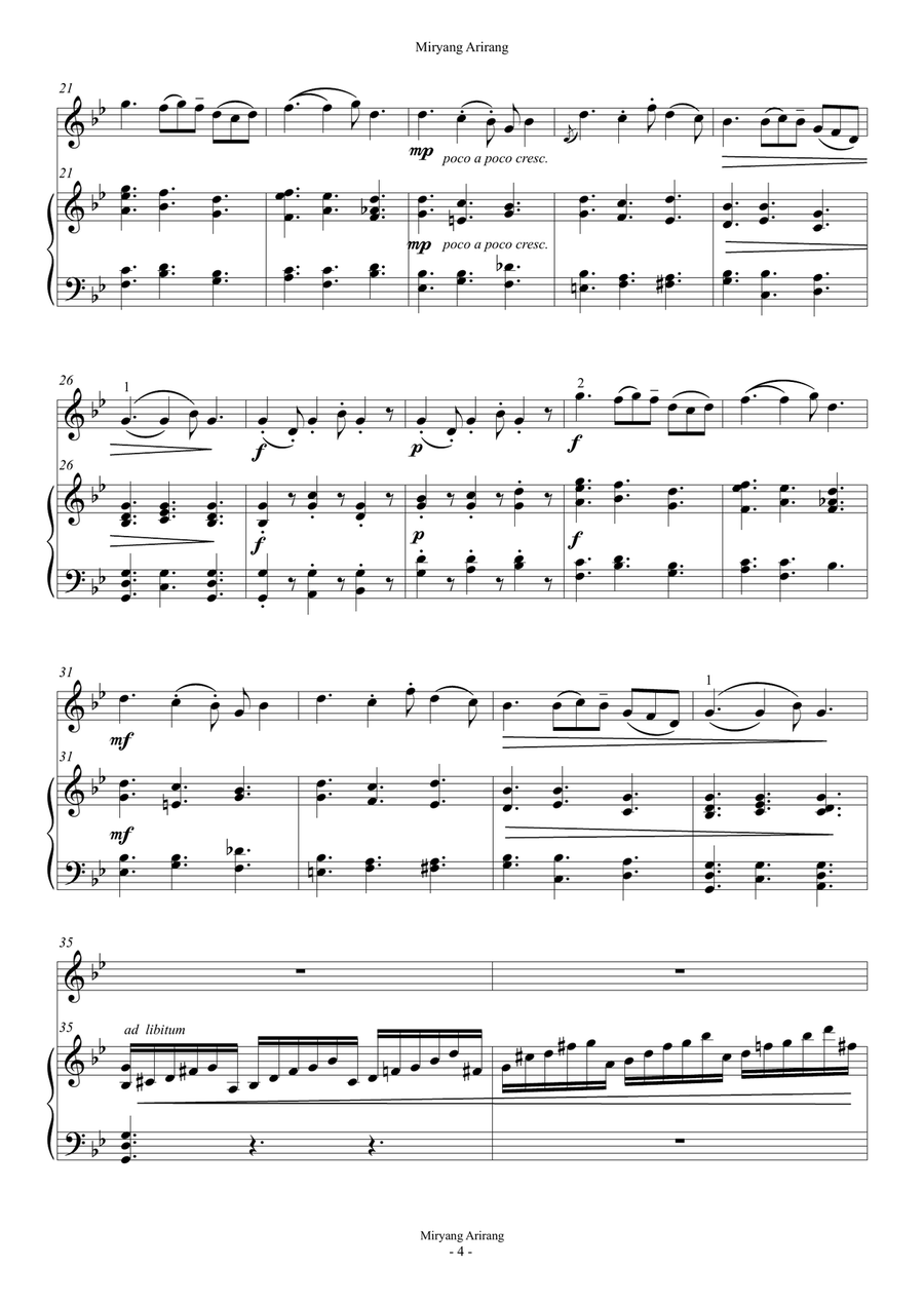 Miryang Arirang (For Violin and Piano) Violin Solo scores gallery preview page 4