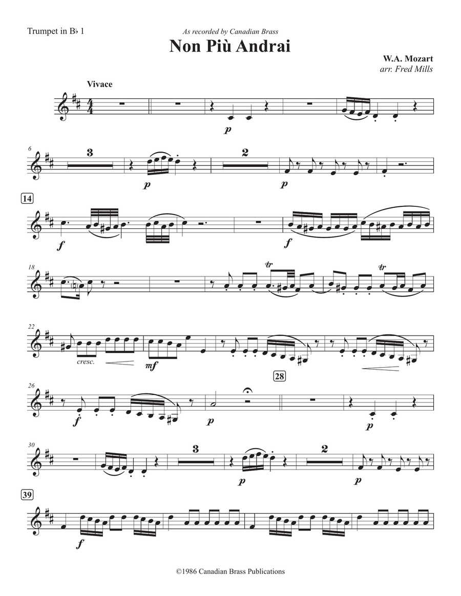 Non Più Andrai - Bb Trumpet 1 Brass Quintet scores gallery preview page 1