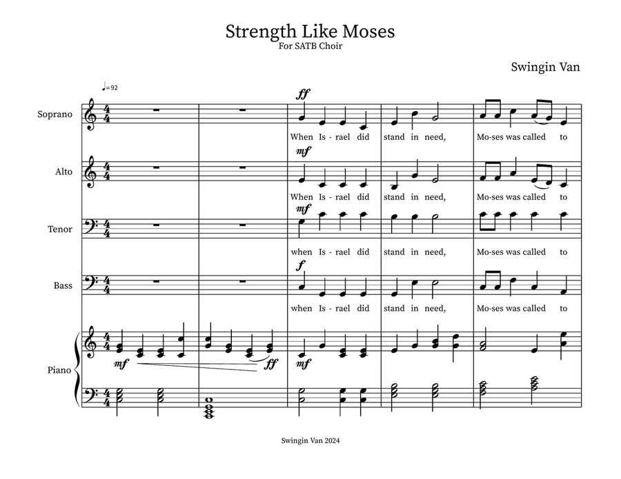 Strength Like Moses 4-Part scores gallery preview page 1