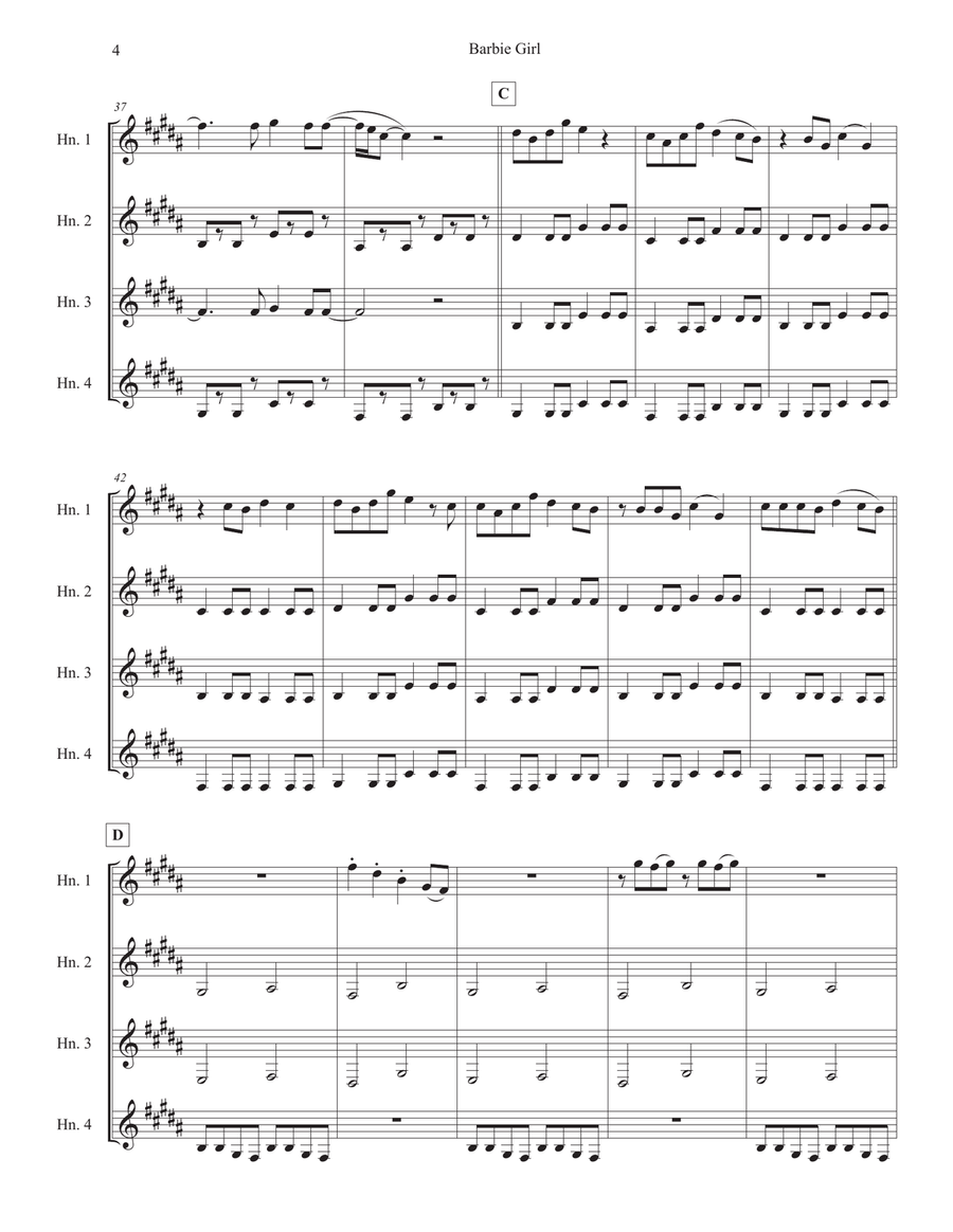 Barbie Girl Brass Quartet scores gallery preview page 4