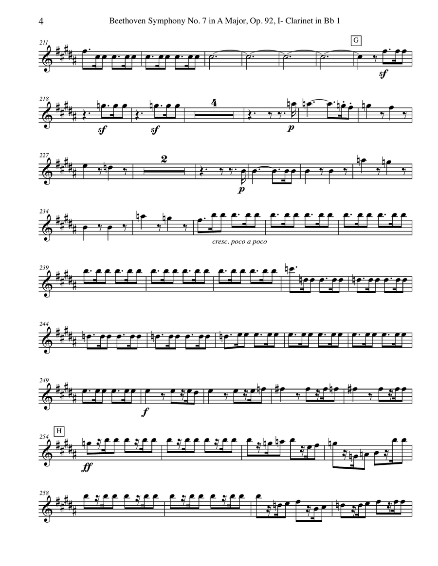 Beethoven Symphony No. 7, Movement I - Clarinet in Bb 1 (Transposed Part), Op. 92 B-Flat Clarinet scores gallery preview page 4