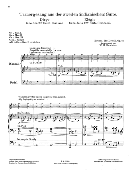 Trauergesang aus der zweiten (indianischen) Suite, op. 48